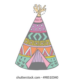 Wigwam vector illustration. Creative teepee home. Nomadic hand-crafted tent.