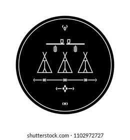 Wigwams and pipe of peace. Design element based on American Indian tribal art. For tattoos, logos and other of your creativity. Stock vector.