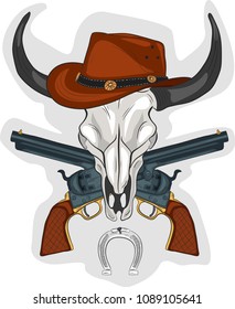 Wiid West composition in cartoon style. Traditional american culture signs, cowboys equipment and accessories vector illustration.