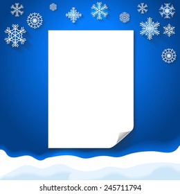 Wiinter background witn blank paper and Christmas snowflakes. Vector
