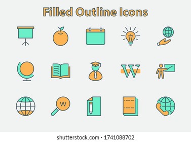 Wikipedia's birthday Set Line Vector Icon. Contains such Icons as Wikipedia, Open Book, Teacher, Blackboard, Pointer, Web Globe, Directory, Search, Lamp, Calendar. Editable Stroke. 32x32 Pixel Perfect