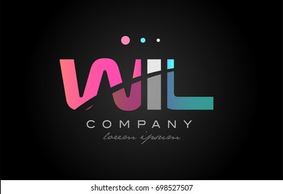 WIL w i l three 3 letter logo combination alphabet vector creative company icon design template modern  pink blue white grey