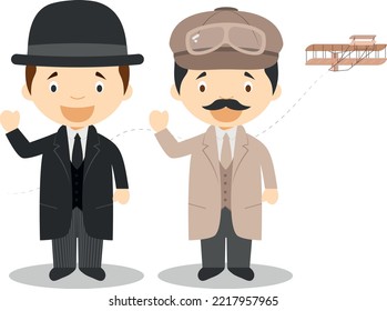 Wilbur  Orville Wright cartoon character. Vector Illustration. Kids History Collection.