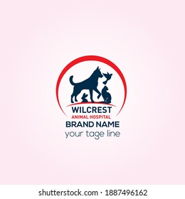 Wilcrest Animal hospital logo. Animal Clinic, Pet veterinary care vector logo design