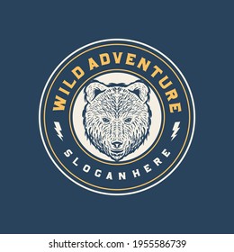 Wild adventure with bear head logo design template