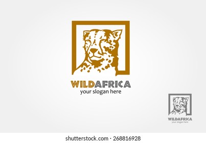 Wild Africa Logo Template. Vector beautiful Cheetah's face. Vector logo illustration.