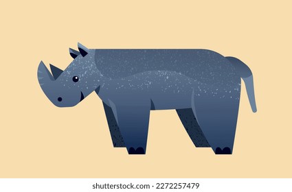 Wild African animal. Colorful sticker with big dangerous rhinoceros with horn. herbivorous mammal from jungle. Savannah fauna. Cartoon flat vector illustration isolated on beige background