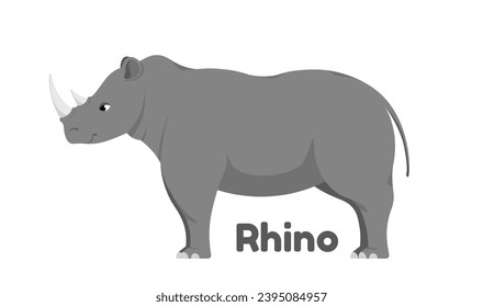 Wild African animal. Side view of great gray rhinoceros. Sticker or icon with mammal from jungle or savannah. Safari beast. Cartoon flat vector illustration isolated on white background