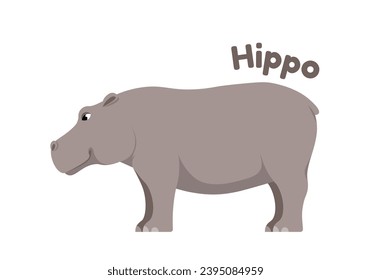 Wild African animal. Side view of large gray hippopotamus inhabitant of savannah. Sticker with herbivore mammal from jungle or safari. Cartoon flat vector illustration isolated on white background