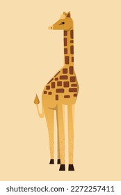 Wild African animal. Spotted tall giraffe with long neck. Herbivorous mammal from savannah. Diverse jungle fauna. Cartoon flat vector illustration isolated on beige background