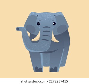 Wild African animal. Sticker with big elephant from jungle or savannah. Heavy mammal and herbivore with tusks and trunk. Cartoon flat vector illustration isolated on beige background