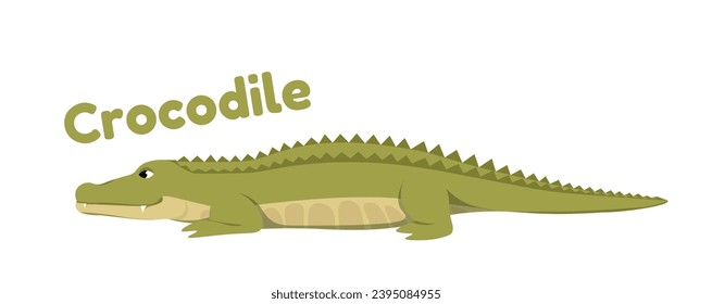 Wild African animal. Sticker or icon with green crocodile or alligator inhabitant of savannah or safari. Dangerous predator or reptile. Cartoon flat vector illustration isolated on white background