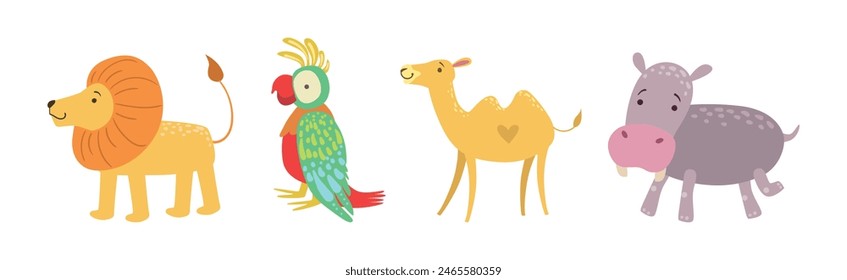 Wild African Animal and Zoo Beast Vector Set