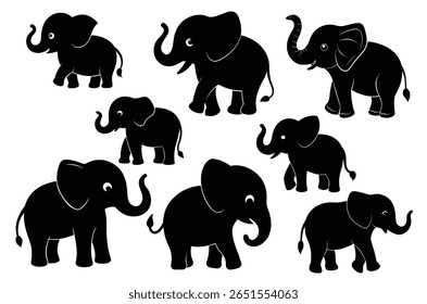 Silhueta de elefante africano selvagem, Arte e ilustração, Ilustração de vetor de elefante bebê, conjunto de animais selvagens silhueta, ícone, eps, feixe de vetor