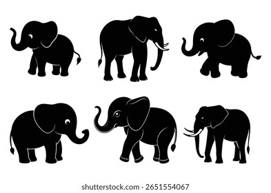 Silhueta de elefante africano selvagem, Arte e ilustração, Ilustração de vetor de elefante bebê, conjunto de animais selvagens silhueta, ícone, eps, feixe de vetor