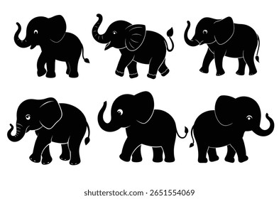 Silhueta de elefante africano selvagem, Arte e ilustração, Ilustração de vetor de elefante bebê, conjunto de animais selvagens silhueta, ícone, eps, feixe de vetor