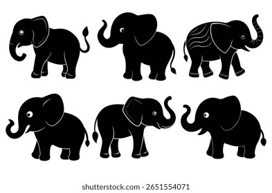 Silhueta de elefante africano selvagem, Arte e ilustração, Ilustração de vetor de elefante bebê, conjunto de animais selvagens silhueta, ícone, eps, feixe de vetor