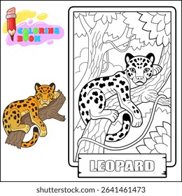 Wild African leopard, outline illustration, coloring page for kids