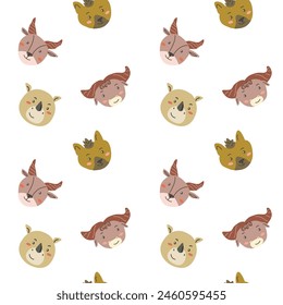 Wild african safari animals pattern in trendy scandinavian style. Cute childish print with tropical jungle portraits of animals.