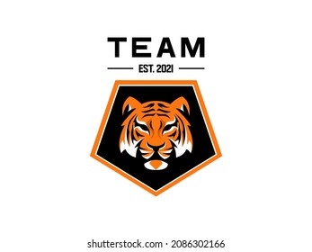 Wild Aggressive Beast Animal Tiger Head Orange and Black Sports Football Team Emblem Logo Symbol Vector