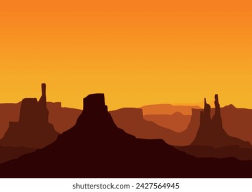 Wild American desert in the sunset, vector illustration for background design.