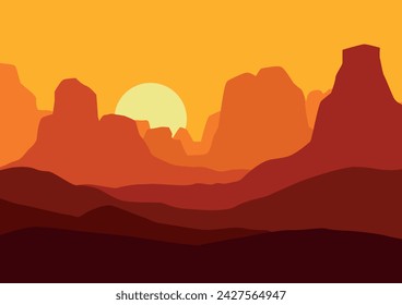 Desierto americano salvaje en el atardecer, ilustración vectorial para el diseño de fondo.