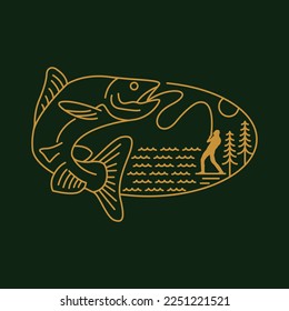 Wild Angler Fishing Getting River Fish Monoline Design for Apparel