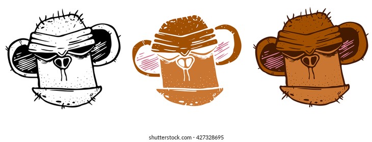 Wild angry ape head for mascot design. Vector illustration on white background. 