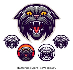 Wild angry cat head emblem. Vector illustration.