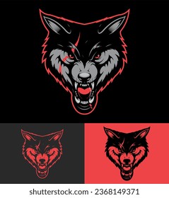 wild angry face gray wolf gamer logo