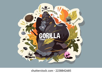 Wild angry gorilla in jungles vector illustration. Angry big ape flat style concept. Gorilla power