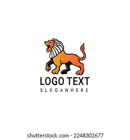 Wild Angry Lion Head Logo Vector Template Illustration