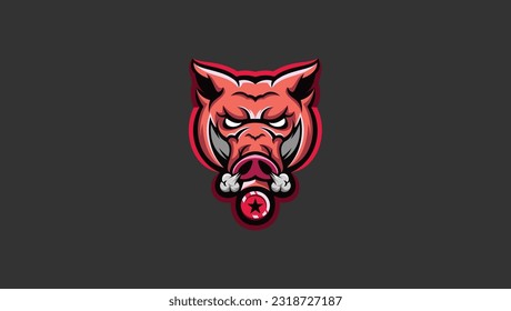 Plantilla de logotipo de cabeza de cerdo enfadado salvaje