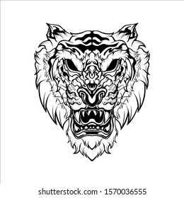 Wild Angry Tiger Face Danger Black White