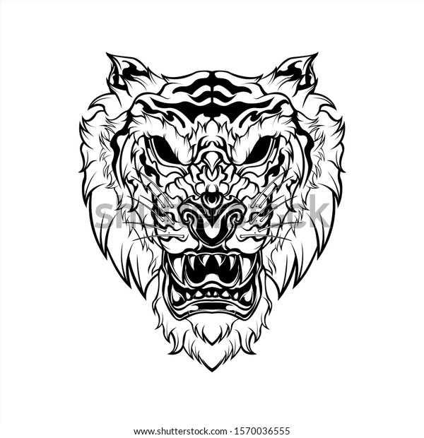 Wild Angry Tiger Face Danger Black Stock Vector Royalty Free