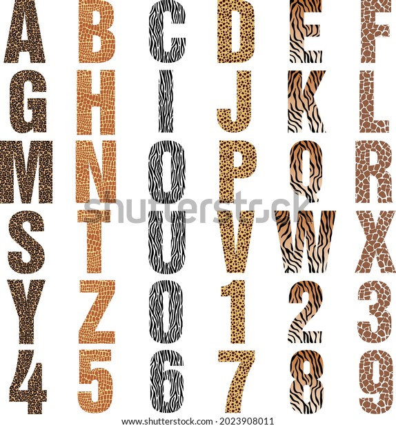 Wild Animal Alphabet Letters Numbers Font Stock Vector (Royalty Free ...