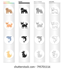Wild animal bear, ravenous shark, kangaroo, sly fox. Animals set collection icons in cartoon black monochrome outline style vector symbol stock illustration web.