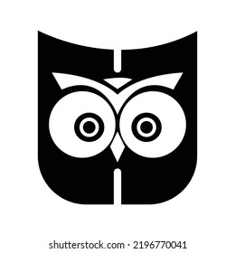 Wild animal beautiful owl face icon | Black Vector illustration |