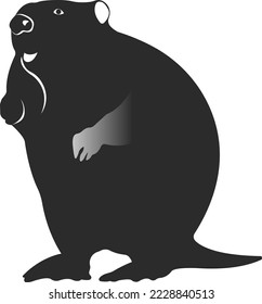Wild animal beaver. Black and white silhouette of an animal. Vector illustration.