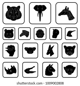 Wild animal black icons in set collection for design. Mammal and bird vector symbol stock web illustration.