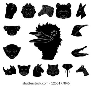 Wild animal black icons in set collection for design. Mammal and bird vector symbol stock web illustration.
