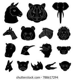 Wild animal black icons in set collection for design. Mammal and bird vector symbol stock web illustration.