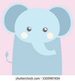 Wild animal blue cute elephant breeding pet smiling facing front with happy feeling perfect for children illustration in flat design style
