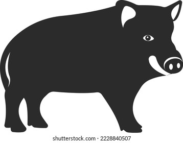 Wild animal boar. Black and white silhouette of an animal. Vector illustration.