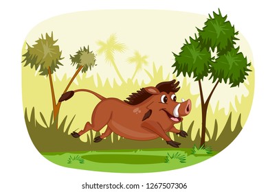 Wild animal Wild Boar in jungle forest background in vector