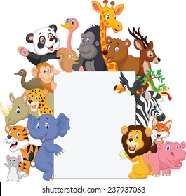 Wild animal cartoon with blank sign