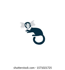 Wild animal cartoon character design marmoset, Cute flat vector illustration isolated on white, South America fauna, decorative icon silhouette monkey for zoo alphabet, education wildlife, web logo