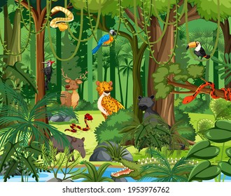 Wild Animal Cartoon Character Forest Scene Stock Vector (Royalty Free ...