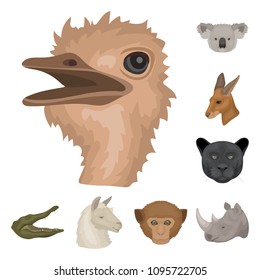 Wild animal cartoon icons in set collection for design. Mammal and bird vector symbol stock web illustration.