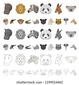 Wild animal cartoon icons in set collection for design. Mammal and bird vector symbol stock web illustration.